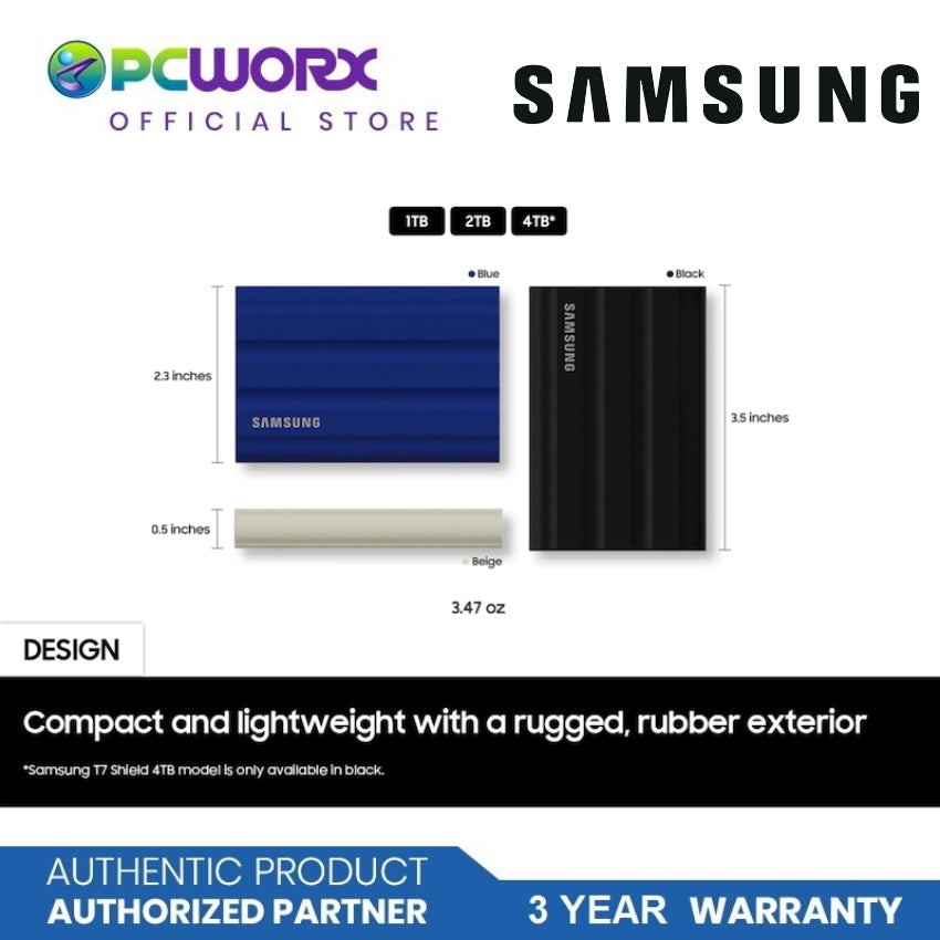 Samsung MU-PE4T0S/WW 4TB T7 Shield USB 3.2 Portable SSD Black | Samsung 4TB SSD USB 3.2 Portable SSD | Portable Solid State Drive | SSD