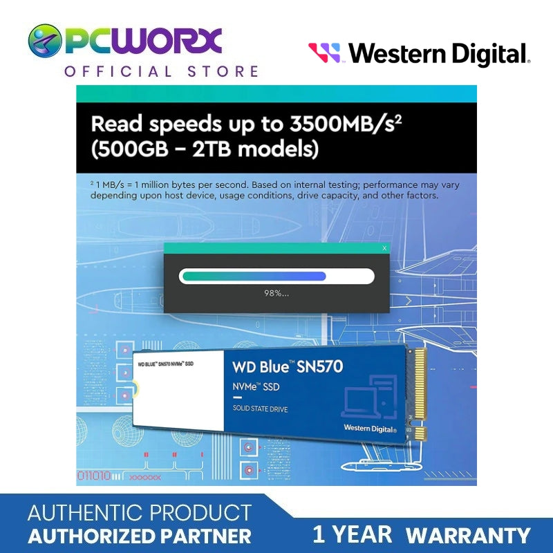 Western Digital WDS250G3B0C SN570 Blue M.2 NVMe PCIe Gen3 2280 SSD | 250GB, 500GB, 1TB | Solid State Drive | Western Digital SSD