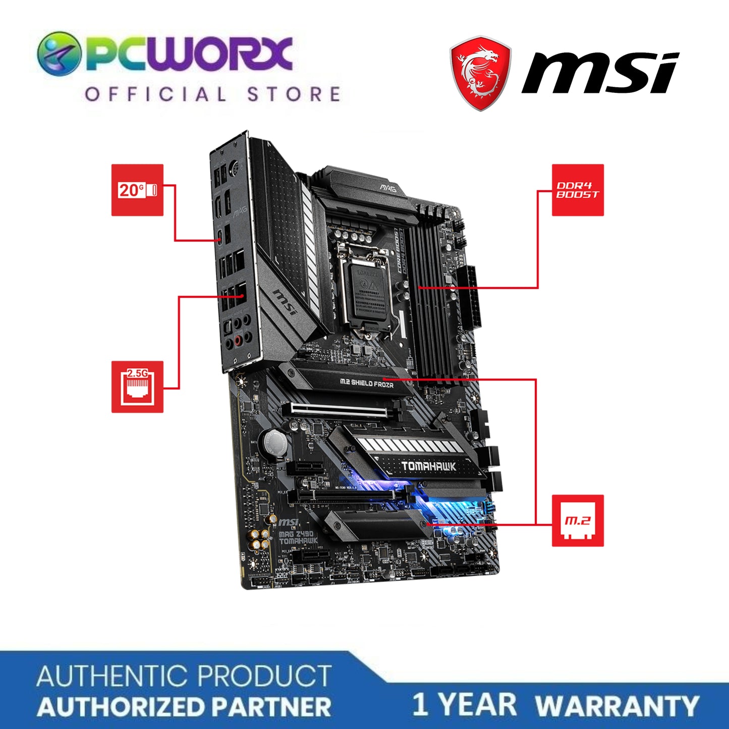 MSI MAG Z490 TOMAHAWK LGA1200 DDR4 ATXt Motherboard | MSI Motherboard | MOTHERBOARD
