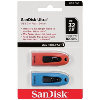 Sandisk SDCZ48-032G-G462 32GB Ultra USB 3.0 Blue Red Dual Pack
