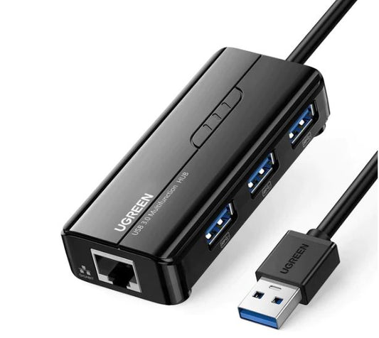 Ugreen 20265 USB 3.0 to 3*USB 3.0 + 10/100/1000 Mbps Network Adapter Black