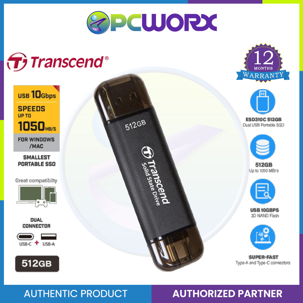 Transcend ESD310C 256GB / 512GB / 1TB / 2TB Portable SSD USB-A and USB-C