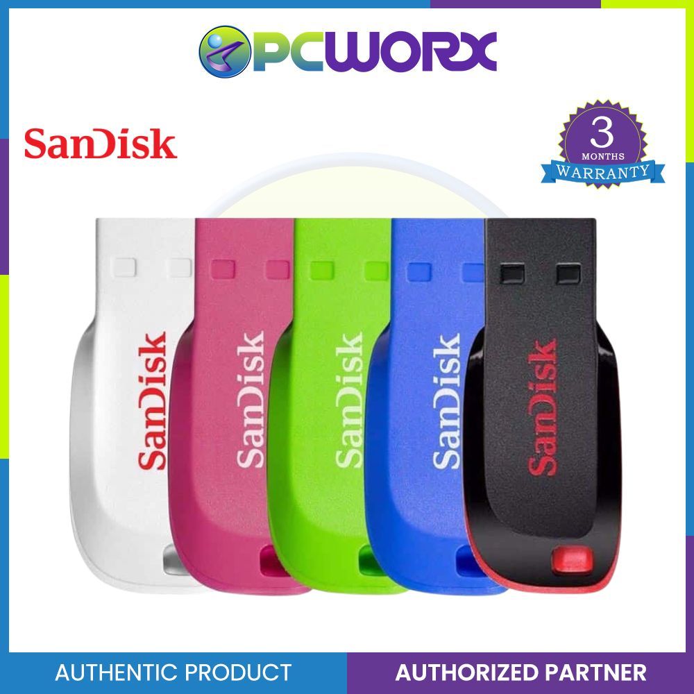 SanDisk 32GB Cruzer Blade USB Flash Drive 2.0 | Pink | Blue | White | Black | Green