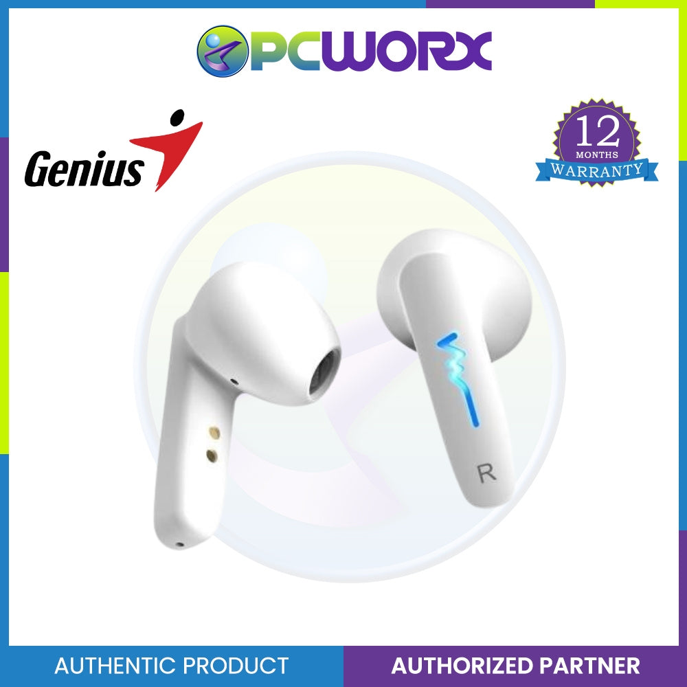Genius HS-M920 Bluetooth 5.0 Earbuds with LED light, Noise Reduction (White)