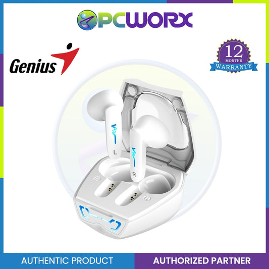 Genius HS-M920 Bluetooth 5.0 Earbuds with LED light, Noise Reduction (White)
