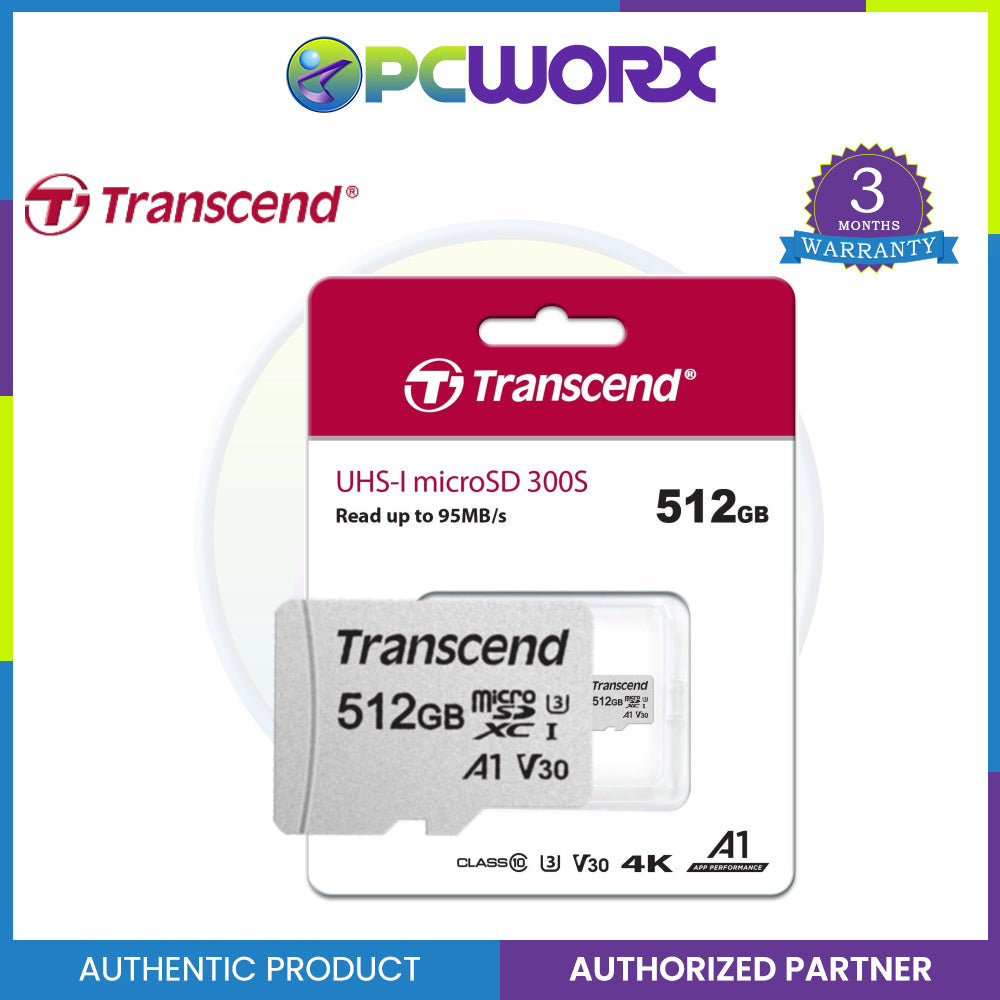 Transcend TS512GUSD300S-A 512GB microSDXC Class 10 UHS-1 U3 A1 V30 Memory Card