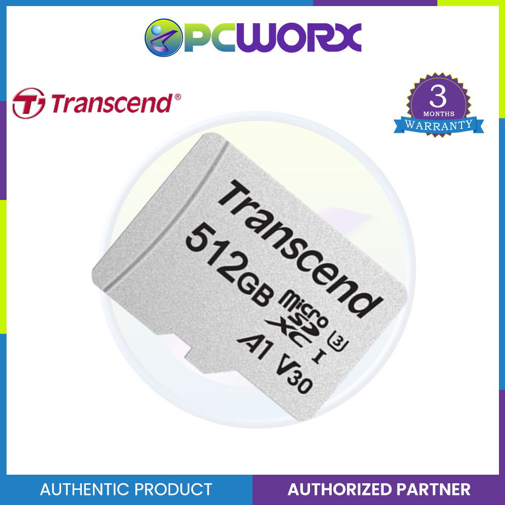 Transcend TS512GUSD300S-A 512GB microSDXC Class 10 UHS-1 U3 A1 V30 Memory Card
