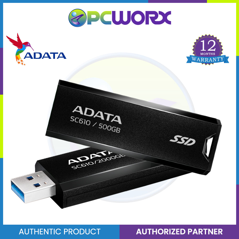 Adata SC610 1TB/2TB External SSD Stick, SuperSpeed USB 3.2 Gen 2 USB-A Solid State Flash
