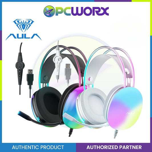 Aula S505 Wired Gaming Headset Black / Green RGB Rainbow Backlit Headphone