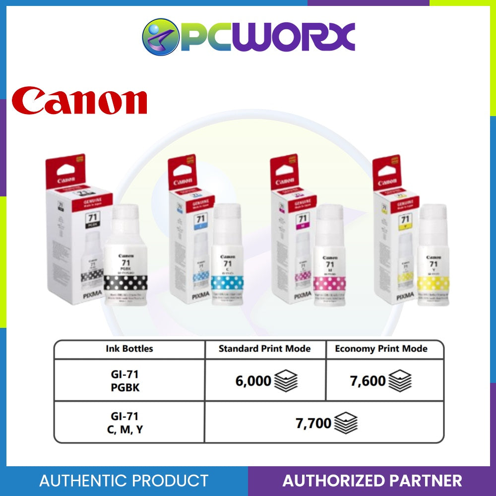 Canon GI-71 Ink Bottle (Black, Cyan, Magenta, Yellow) compatible Canon Pixma G1020, G2020, G3020