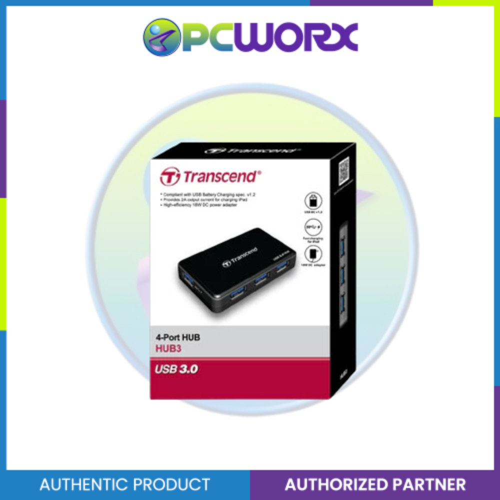 Transcend TS-HUB3K USB 3.0 4-Port Hub Charge Driver for iPad 2A Power Adaptor