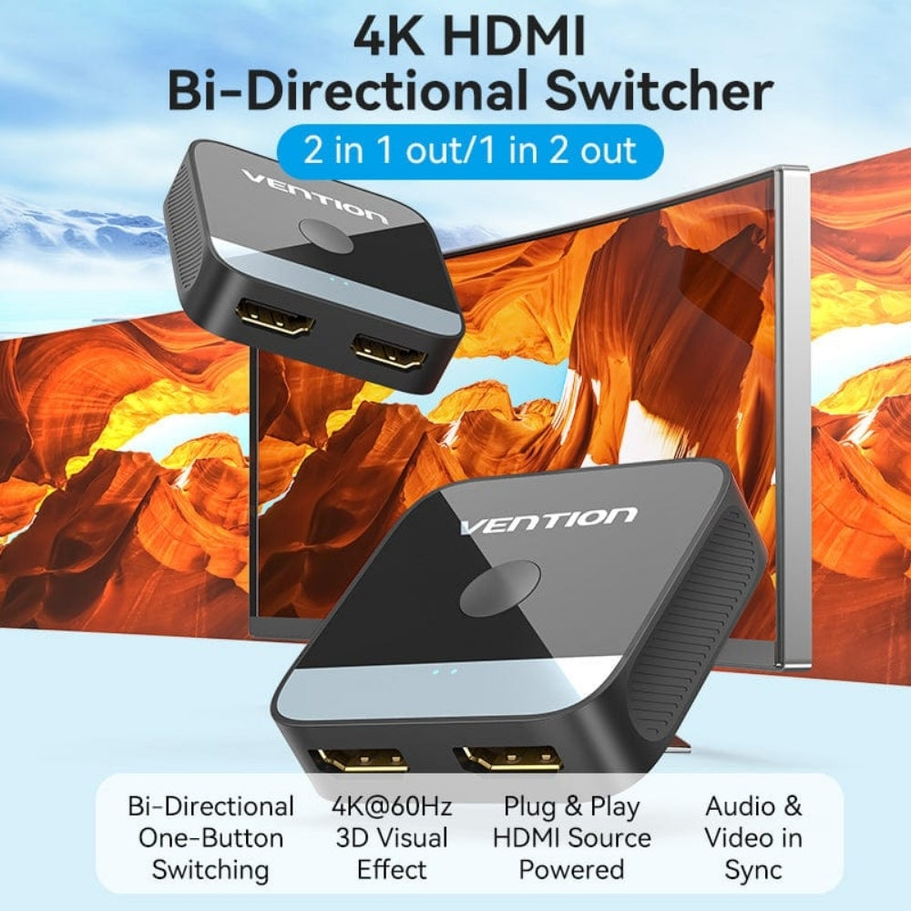Vention AKOB0 HDMI 2.0 Switcher/Splitter 2-Port Bi-Direction 4K Black