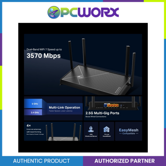 TP-Link Archer BE230 BE3600 Dual-Band Wi-Fi 7 Router 2.5G WAN, 1G LAN