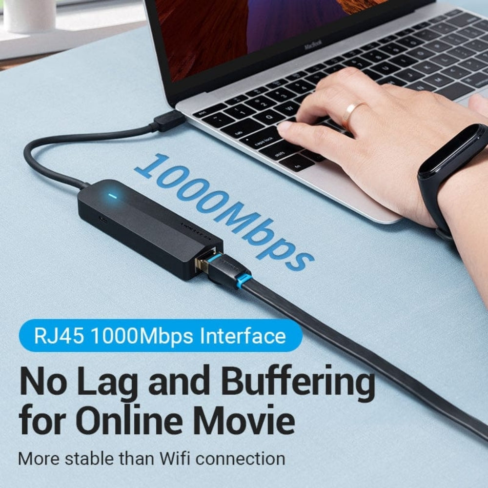 Vention TGPBB  5in1 USB-C Hub 3.0x3/RJ45 Micro B 0.15M Black