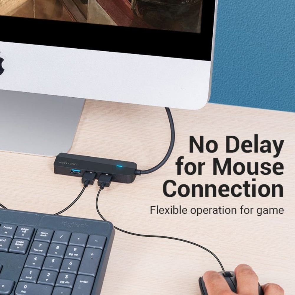 Vention TGPBB  5in1 USB-C Hub 3.0x3/RJ45 Micro B 0.15M Black