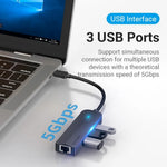 Vention TGPBB  5in1 USB-C Hub 3.0x3/RJ45 Micro B 0.15M Black
