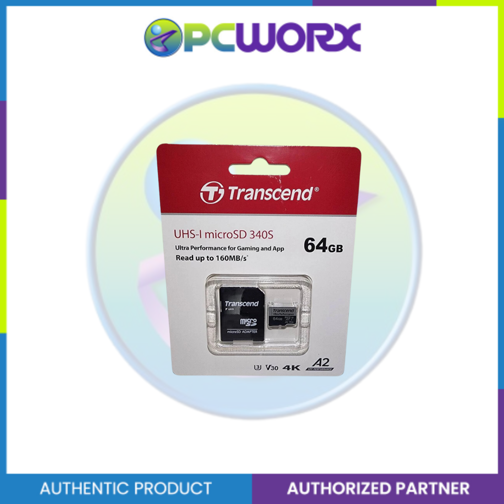 Transcend TS64GUSD340S 64GB A2 MicroSDXC with Adapter Memory Card