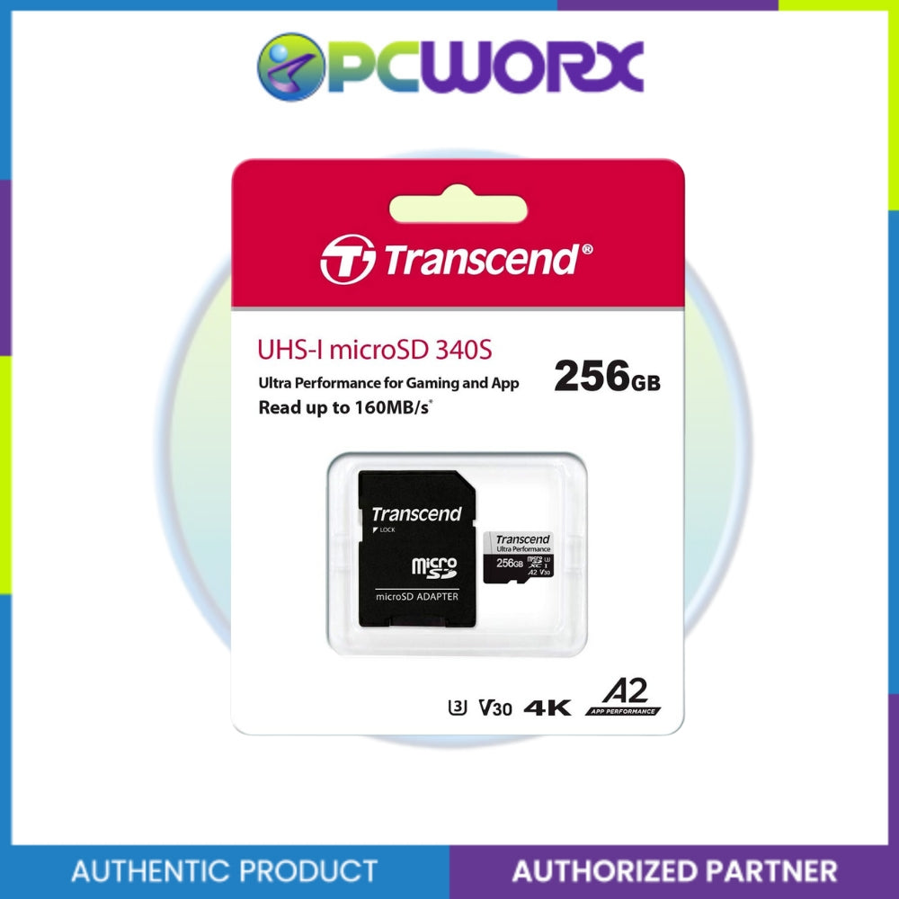 Transcend TS256GUSD340S 256GB A2 MicroSDXC with Adapter Memory Card