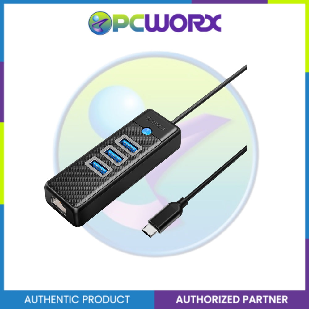 Orico PW3UR-C3-015-BK-EP Type C 4port USB 3.0 Hub with 1000Mbps RJ45