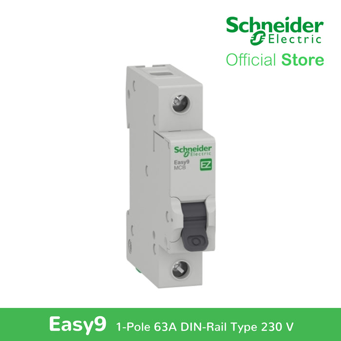 Easy9 IEC, 1-Pole 63A DIN-Rail Type Circuit Breaker 220/400V 10 KAIC by Schneider Electric EZ9F51163