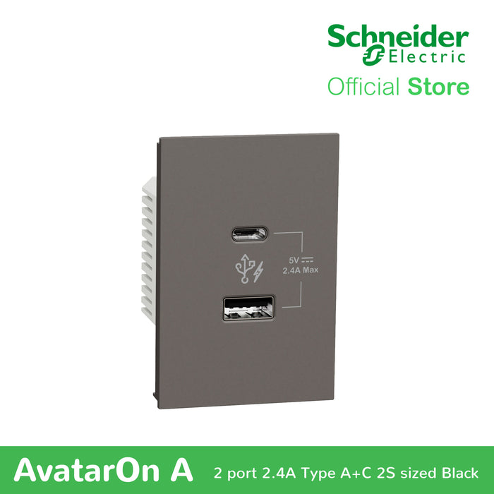 Schneider AvatarOn A 2 USB port 5 V AC-DC USB Charger Outlet - BLACK M3T-USB2-BK | USB Outlet