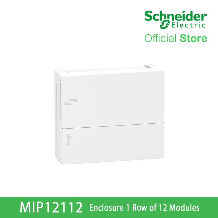 Schneider Enclosure Resi9 MP Surface Mounting 1 Row of 12 Modules IP40 White Door 1 Earth + 1 Neutral Terminal Blocks (MIP12112)