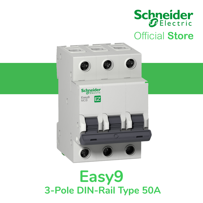 Schneider Easy9 IEC 3P 50A C DIN-Rail Type Miniature Circuit Breaker 400V 6kAIC (EZ9F56350)