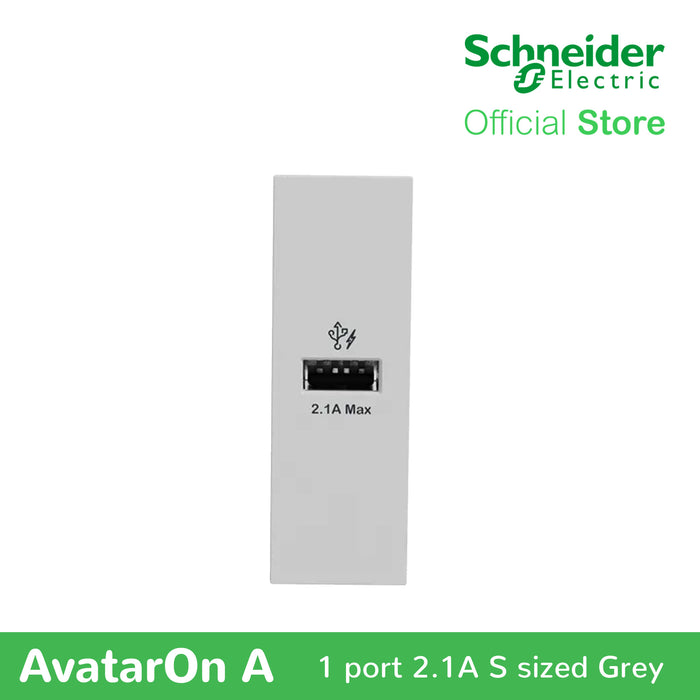 Schneider AvatarOn A 1 USB port 5 V AC-DC USB Charger Outlet - GREY M3T-USB-GY | USB Outlet