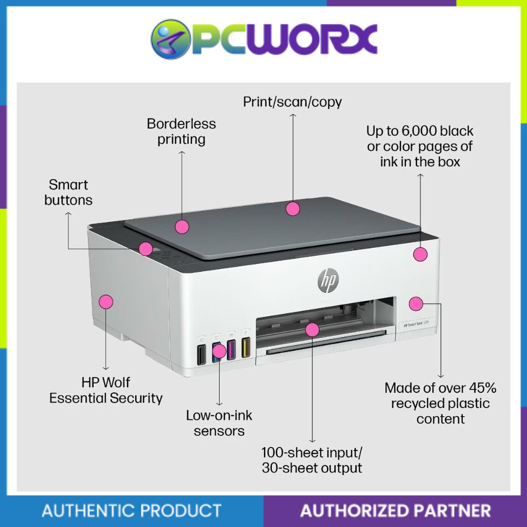 HP Smart Tank 520 3 in 1 Printer PN# 1F3W2A| FREE AULA SPEAKER