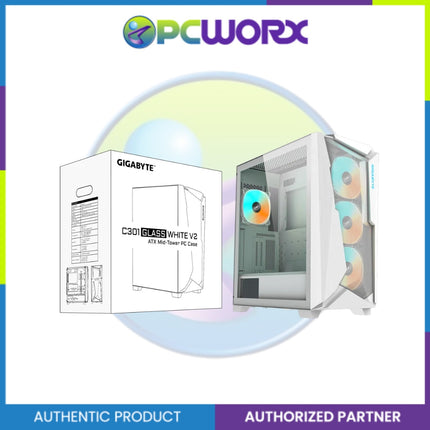Gigabyte GP-C301GW V2 TG w/ 4 pcs Fan Mid Tower Casing White