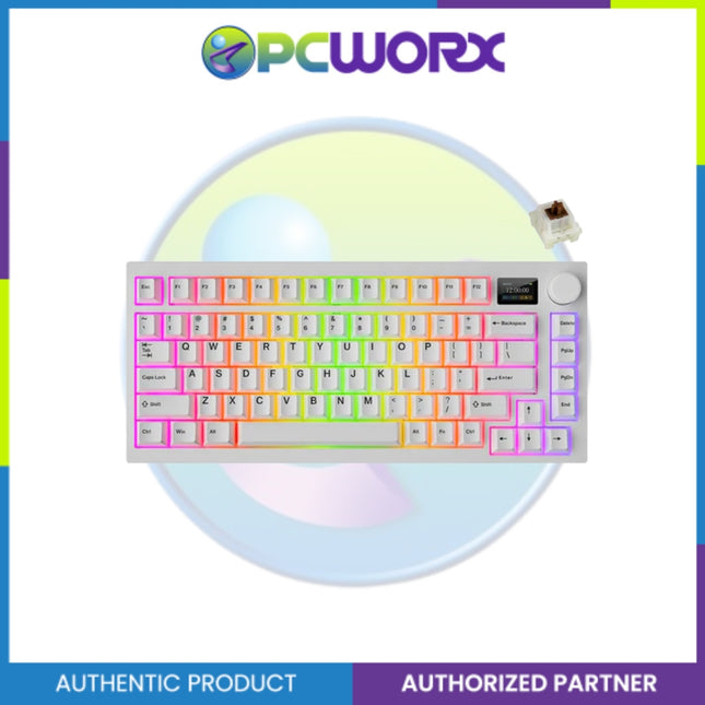 Tecware Spectre 75 White LCD 3-mode Wireless Mechanical Keyboard Cocoa Brown 55g