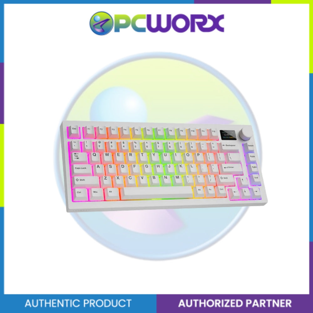 Tecware Spectre 75 White LCD 3-mode Wireless Mechanical Keyboard Cocoa Brown 55g
