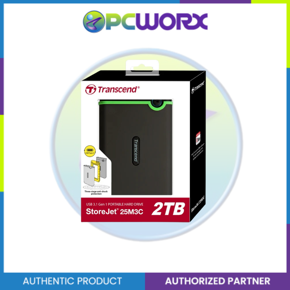 Transcend TS2TSJ25M3C 2TB USB3.1 Gen1 StoreJet 2.5 Rugged External Hard Drive