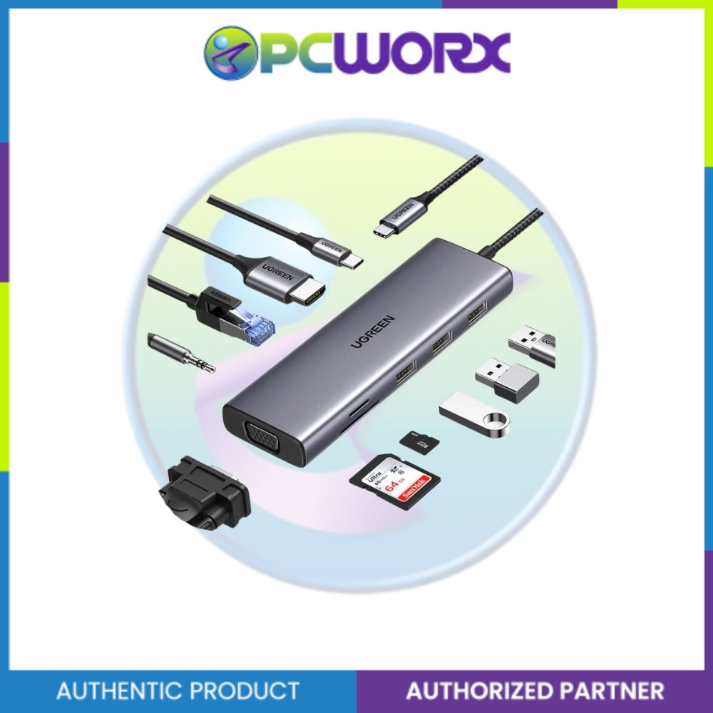 Ugreen CM498/15601 10in1 USB-C To 3USB 3.0 A+HDMI+VGA+RJ45 Gigabit+SD/TF+AUX3.5m