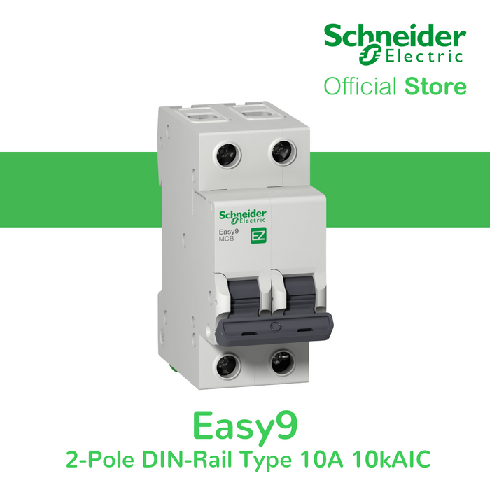 Schneider Easy9 IEC 2P 10A C DIN-Rail Type Miniature Circuit Breaker 230V 10kAIC (EZ9F51210)