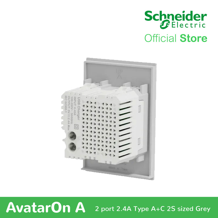 Schneider AvatarOn A 2 USB port 5 V AC-DC USB Charger outlet - GREY M3T-USB2-GY | USB Outlet