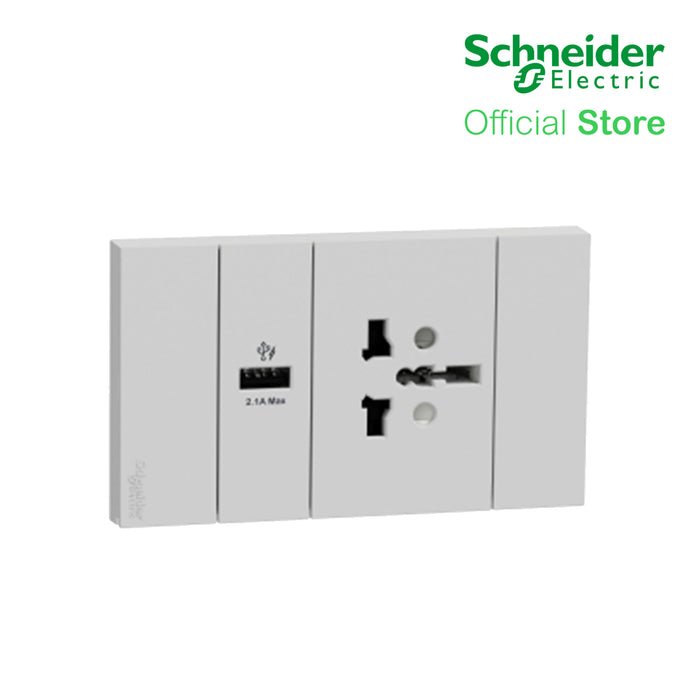 Schneider AvatarOn A 16A 250V International Socket with USB Charger Grey A70426USB-IS-GY