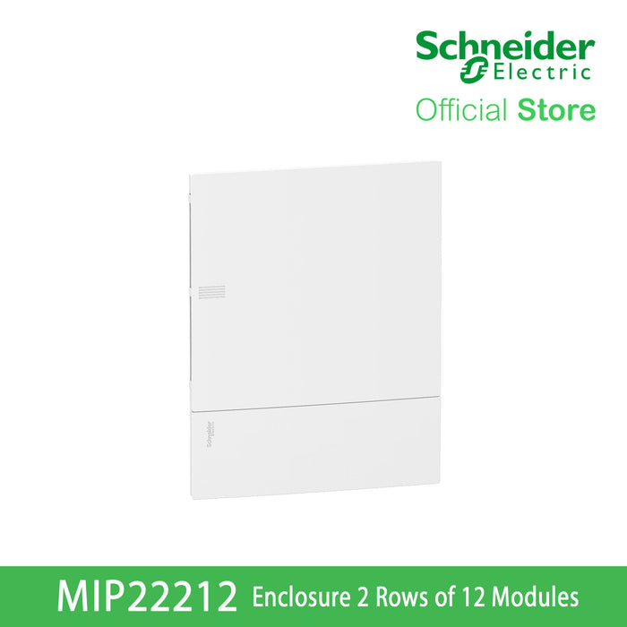 Schneider Enclosure Resi9 MP Flush Mounting 2 Rows of 12 Modules IP40 White Door 1 Earth + 1 Neutral Terminal Blocks MIP22212