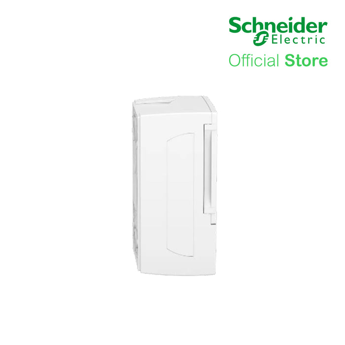 Schneider Enclosure Resi9 MP Surface 1 row of 4 Modules IP40 White Door 1 Earth + 1 Neutral Terminal Blocks MIP12104