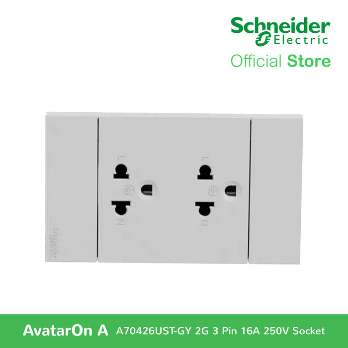 Schneider AvatarOn A 16A 250V 2G 3 Pin Universal Socket-outlet Grey A70426UST-GY