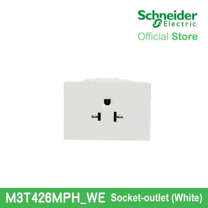 Schneider Socket Outlet AvatarOn A American 20A 250V 3 Pin 2S sized White M3T426MPH-WE