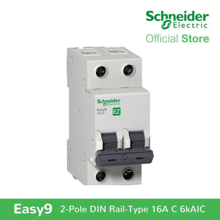 Schneider Easy9 IEC 2P 16A C DIN-Rail Type Miniature Circuit Breaker 230V 6kAIC (EZ9F56216)