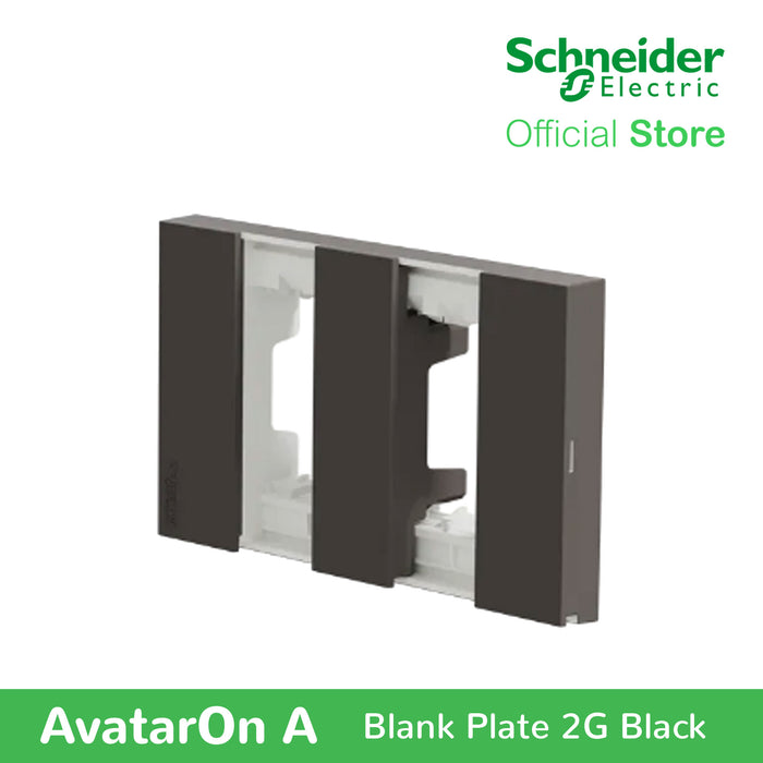 Schneider AvatarOn A 2 gangs Blank Plate - BLACK M3T02-BK