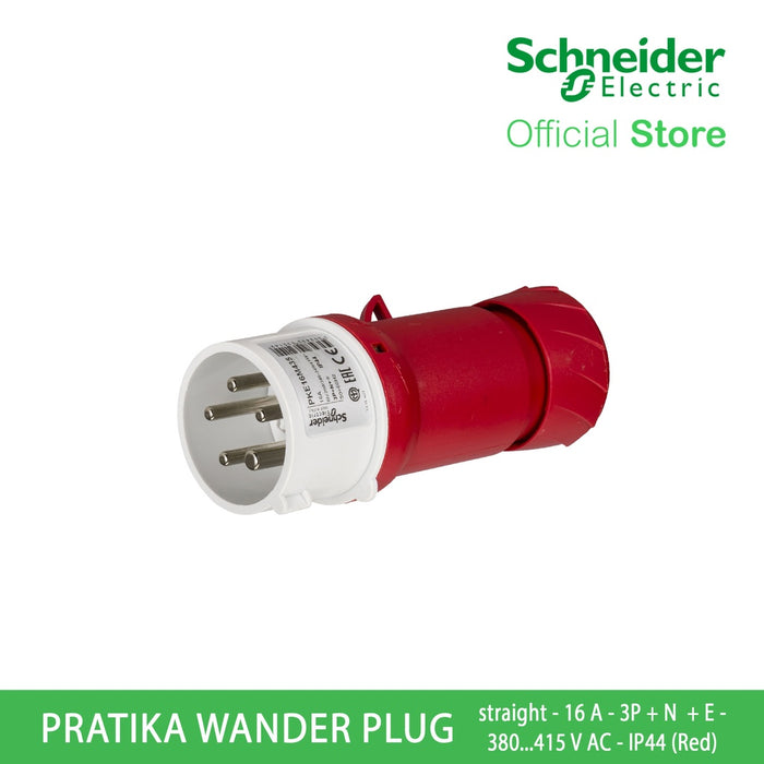 Schneider PratiKa Wander Plug - Straight - 16 A - 3P + N + E - 380...415 V AC - IP44 Red PKE16M435