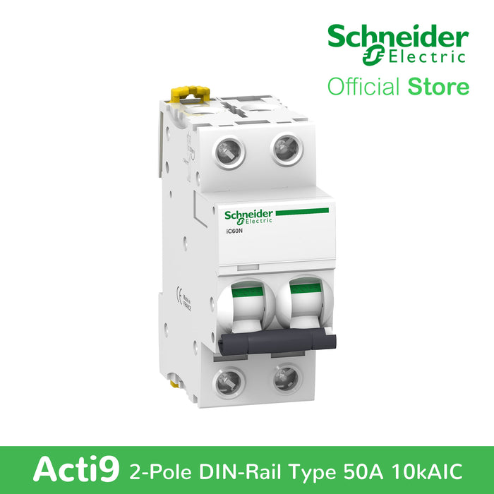 Schneider Acti9 IEC, 50A 2-Pole DIN-Rail Type Circuit Breaker 230/400V 10 KAIC (A9F74250)