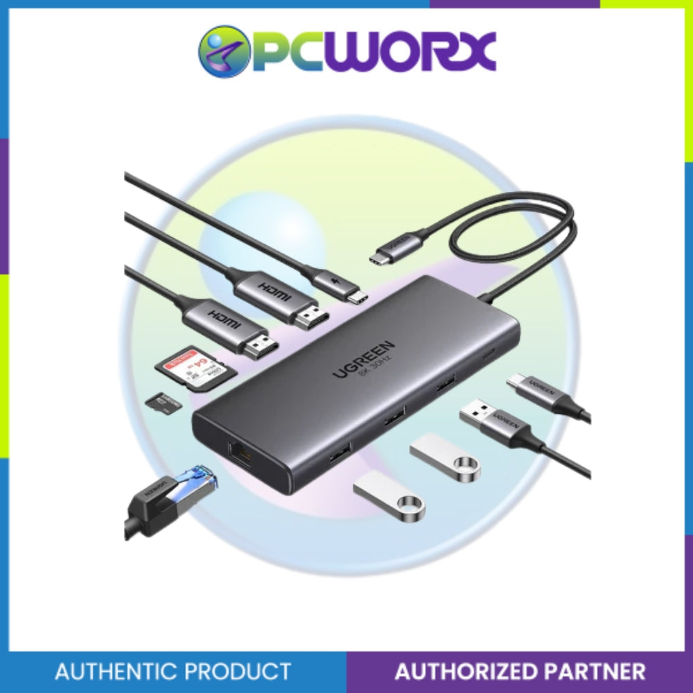 Ugreen CM639 15534 10-in-1 USB-C to 1*USB3.0+2*USB2.0+USB-C3.0+2*HDMI+RJ45 Gray