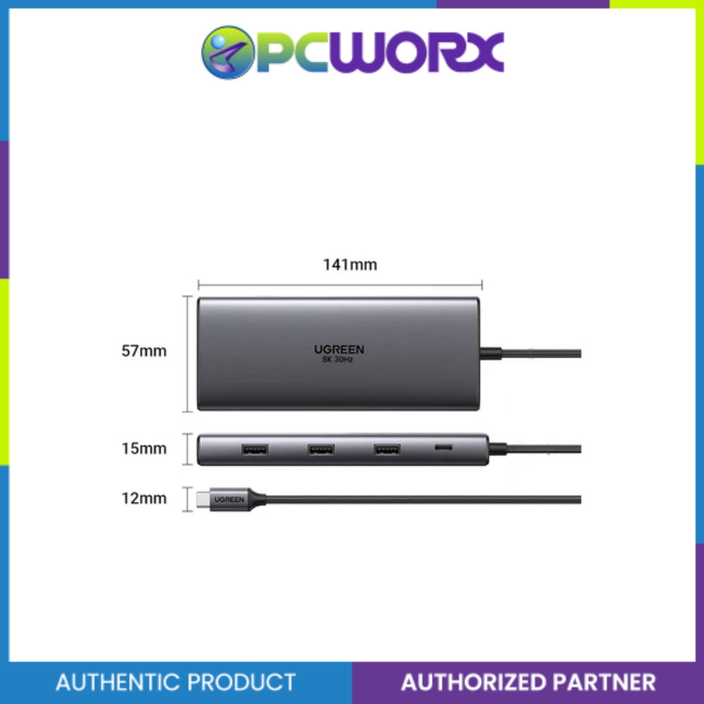 Ugreen CM639 15534 10-in-1 USB-C to 1*USB3.0+2*USB2.0+USB-C3.0+2*HDMI+RJ45 Gray