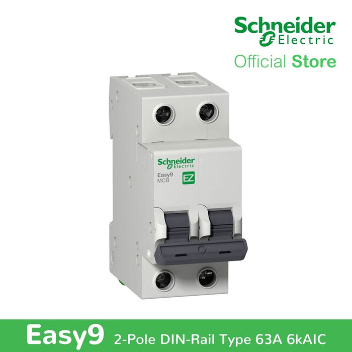 Schneider Easy9 IEC 2P 63A C DIN-Rail Type Miniature Circuit Breaker 230V 6kAIC EZ9F56263