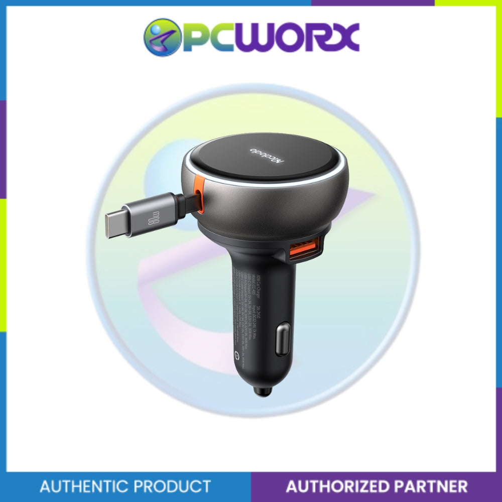Mcdodo CC-4850 80W Car Charger Built-in 80cm Retractable Cable Black