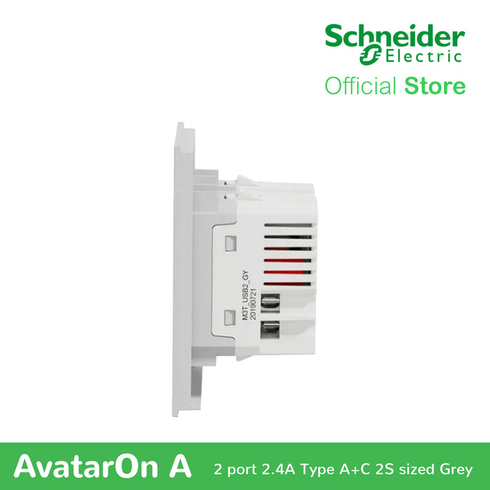 Schneider AvatarOn A 2 USB port 5 V AC-DC USB Charger outlet - GREY M3T-USB2-GY | USB Outlet